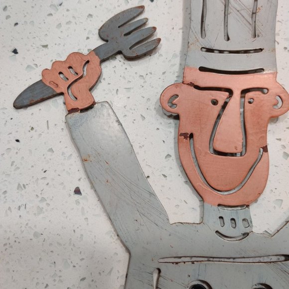 Laser Cut Metal Art Chef w/ Fork VS Lobster Towel Hooks 15" Rustic Shop Decor - Picture 4 of 16